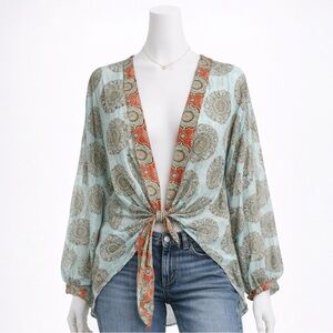 NWOT Free People Kantha Shimmer Tie Front Kimono